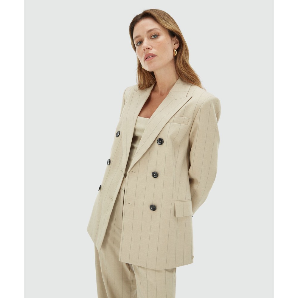 PLEUN regular fit blazer met krijtstreep - light beige