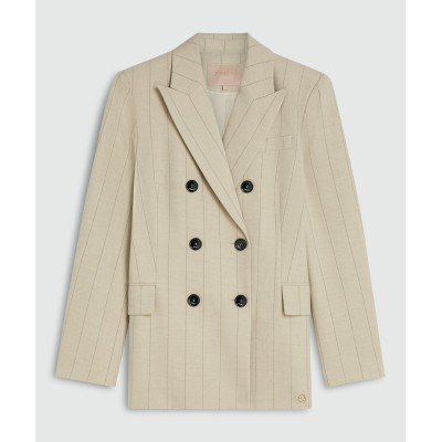 PLEUN regular fit blazer met krijtstreep - light beige