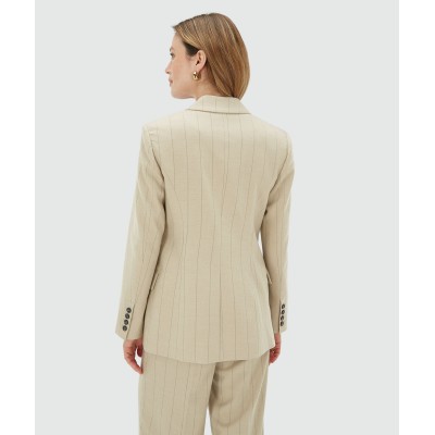 PLEUN regular fit blazer met krijtstreep - light beige
