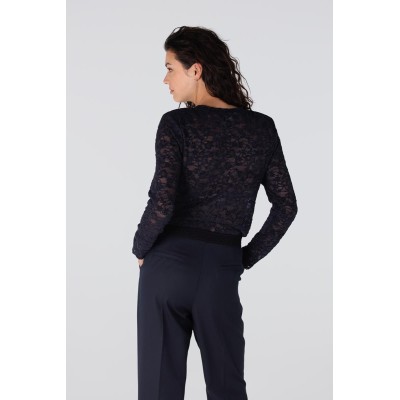 Kiki kanten top met schoudervulling | Donkerblauw
