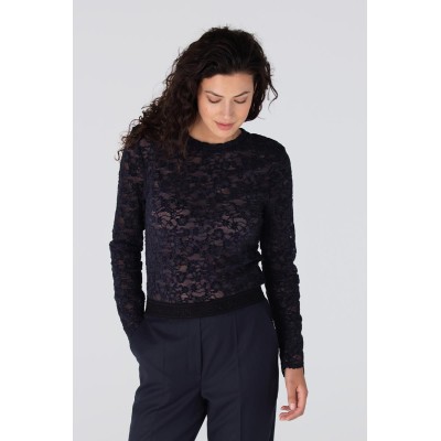 Kiki kanten top met schoudervulling | Donkerblauw