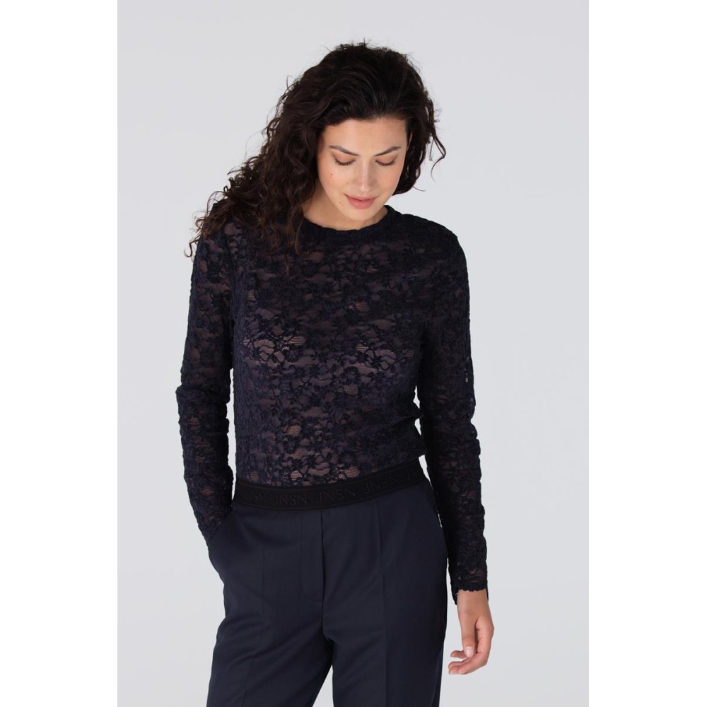 Kiki kanten top met schoudervulling | Donkerblauw