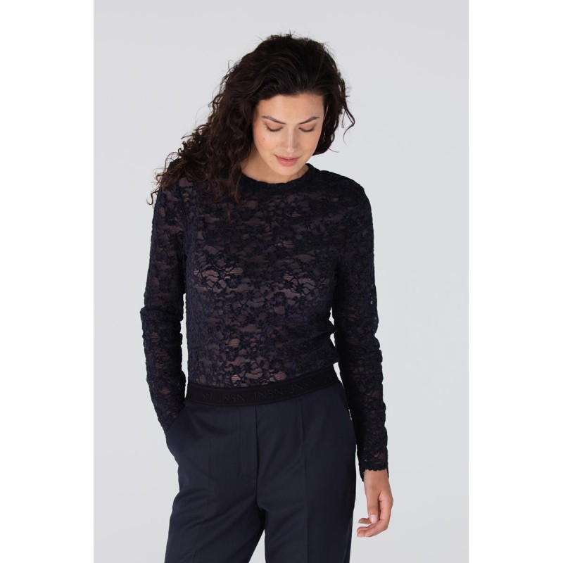 Kiki kanten top met schoudervulling | Donkerblauw