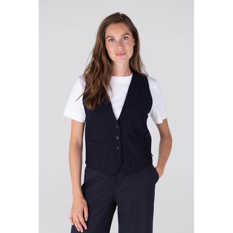 Coco lurex krijtstreep gilet | Donkerblauw