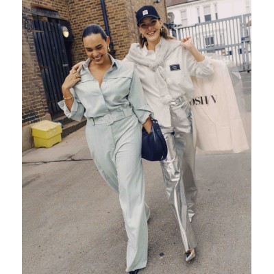 ROBIN oversized jumpsuit met krijtstreep - light grey melange