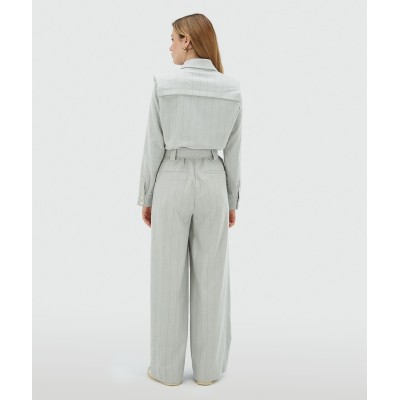 ROBIN oversized jumpsuit met krijtstreep - light grey melange