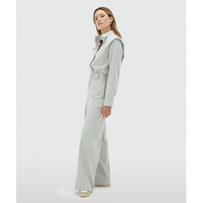 ROBIN oversized jumpsuit met krijtstreep - light grey melange