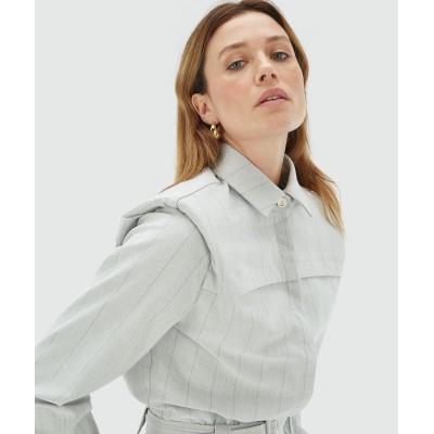 ROBIN oversized jumpsuit met krijtstreep - light grey melange