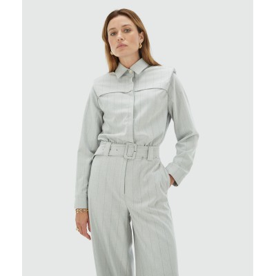 ROBIN oversized jumpsuit met krijtstreep - light grey melange