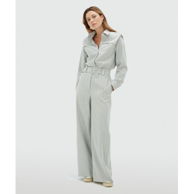 ROBIN oversized jumpsuit met krijtstreep - light grey melange