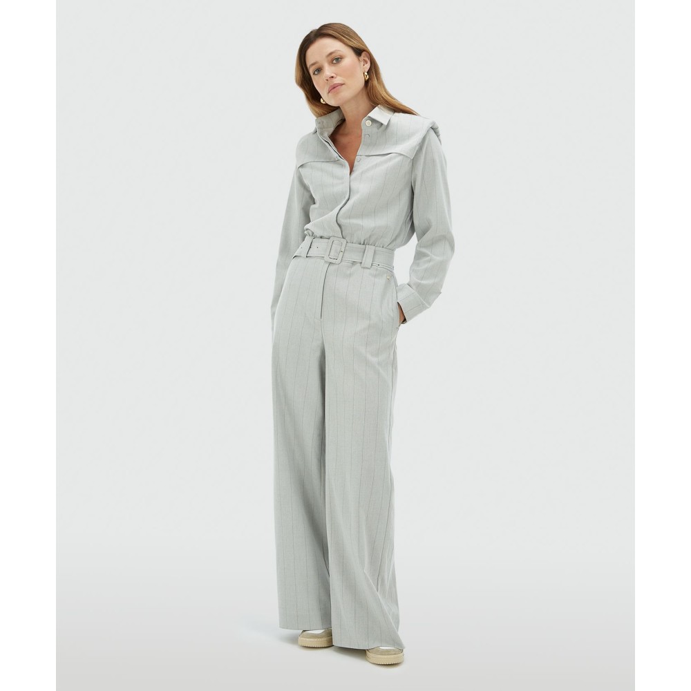 ROBIN oversized jumpsuit met krijtstreep - light grey melange