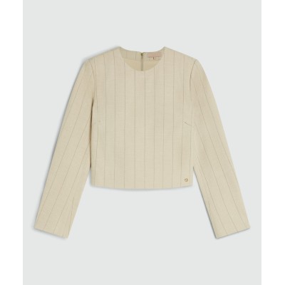 VIVANNA cropped regular top met krijtstreep - light beige