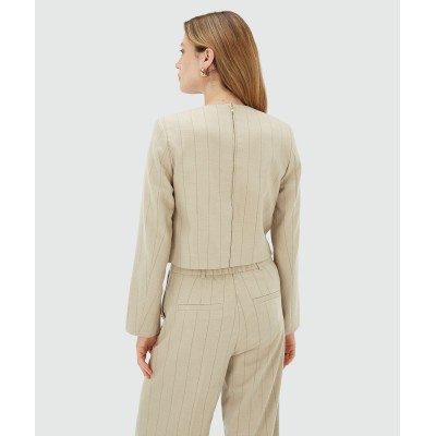 VIVANNA cropped regular top met krijtstreep - light beige