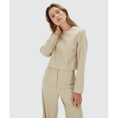 VIVANNA cropped regular top met krijtstreep - light beige