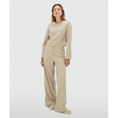 VIVANNA cropped regular top met krijtstreep - light beige