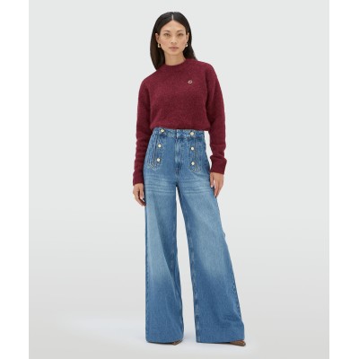 FRESIA oversized trui met merinowol - berry red melange