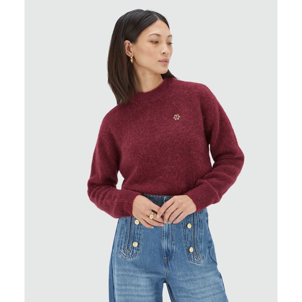 FRESIA oversized trui met merinowol - berry red melange