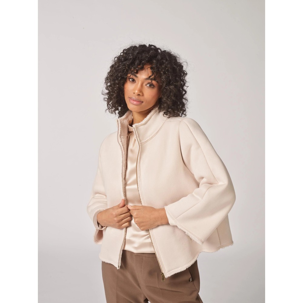 Teddy cape met driekwartsmouw - Ecru