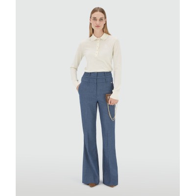 LIORA high waisted flared pantalon - blue chambray