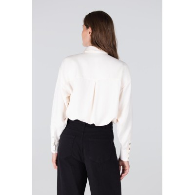 Lieke glans blouse met geborduurd logo - Wit