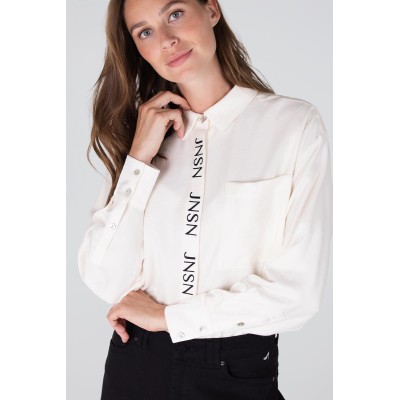 Lieke glans blouse met geborduurd logo - Wit