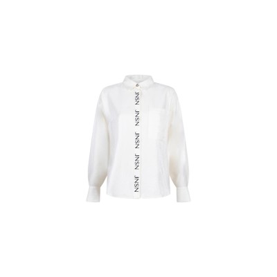 Lieke glans blouse met geborduurd logo - Wit