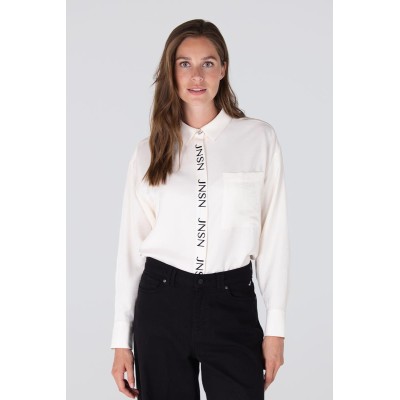 Lieke glans blouse met geborduurd logo - Wit