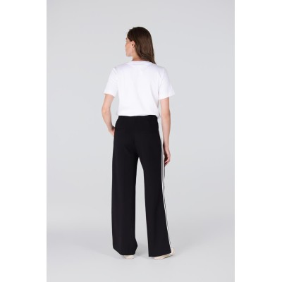 Aleidas wide leg pantalon met zijstreep | Zwart - Off white