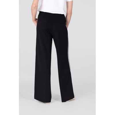 Aleidas wide leg pantalon met zijstreep | Zwart - Off white