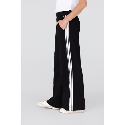 Aleidas wide leg pantalon met zijstreep | Zwart - Off white