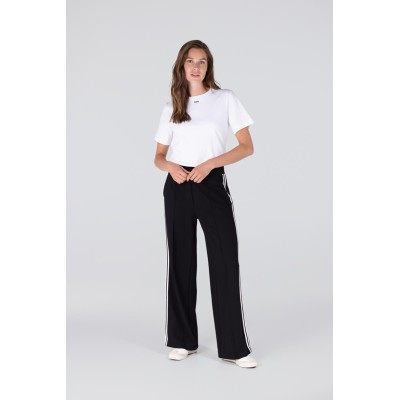 Aleidas wide leg pantalon met zijstreep | Zwart - Off white