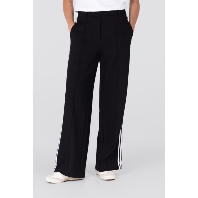 Aleidas wide leg pantalon met zijstreep | Zwart - Off white