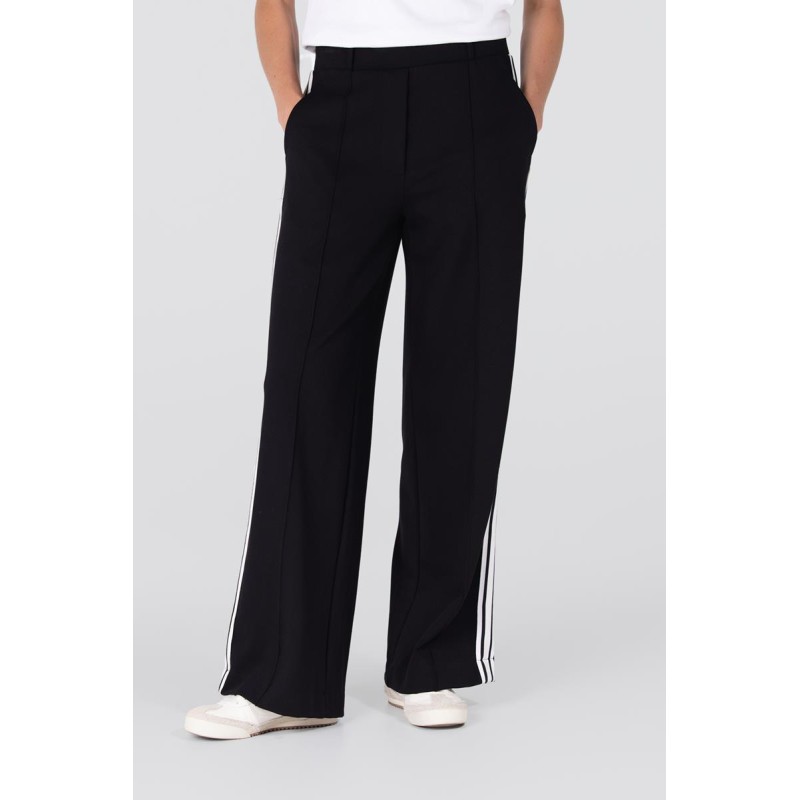 Aleidas wide leg pantalon met zijstreep | Zwart - Off white