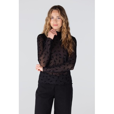 Jula mesh top met all-over print | Zwart