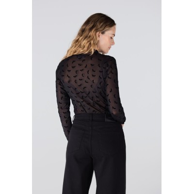 Jula mesh top met all-over print | Zwart