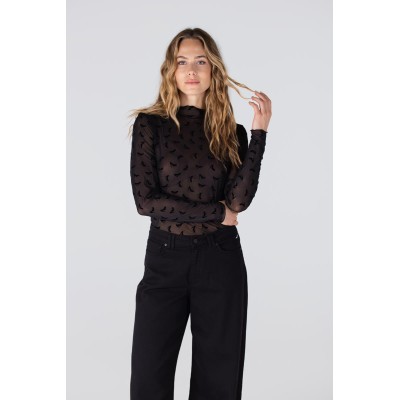 Jula mesh top met all-over print | Zwart