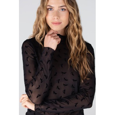 Jula mesh top met all-over print | Zwart