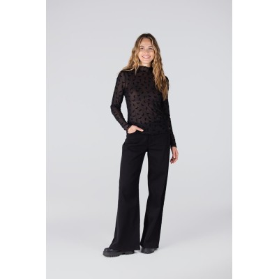 Jula mesh top met all-over print | Zwart