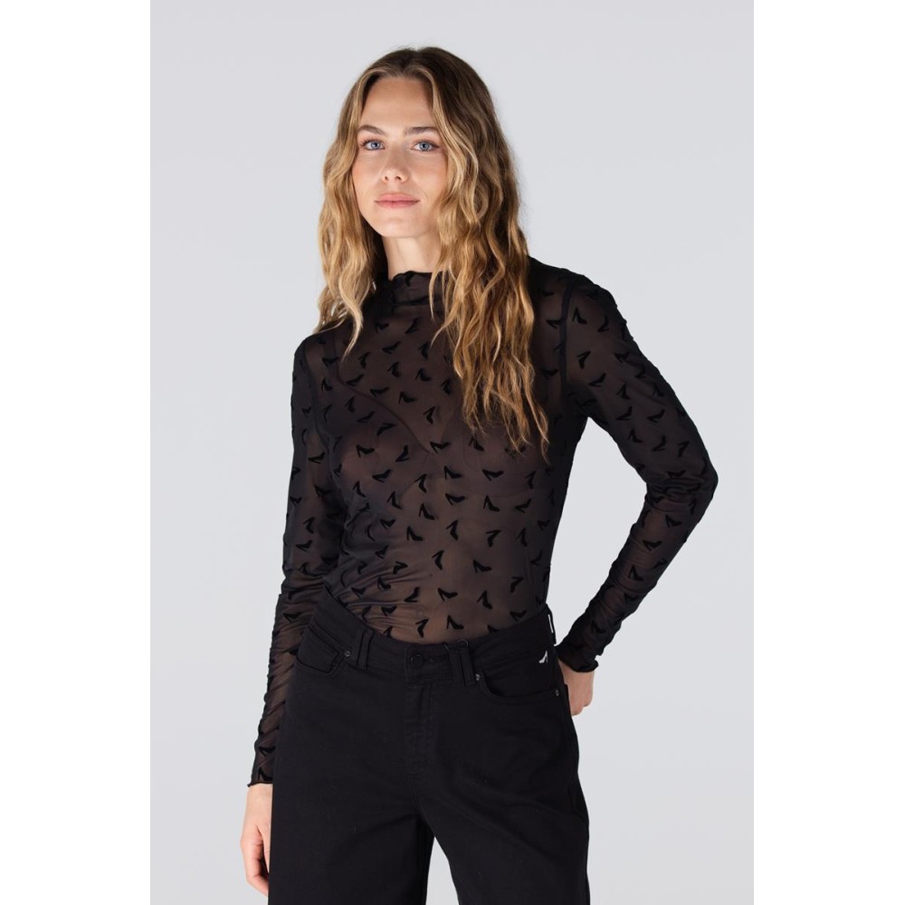 Jula mesh top met all-over print | Zwart