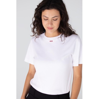 Jitte t-shirt met donkerrood logo | Wit