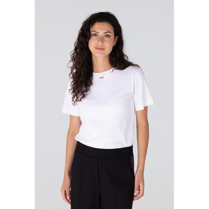 Jitte t-shirt met donkerrood logo | Wit