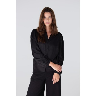 Effy v-hals blouse met rhinestones | Zwart