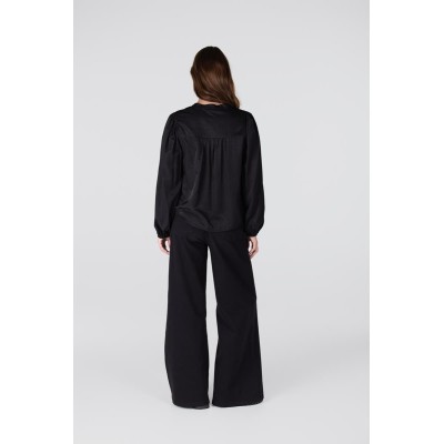 Effy v-hals blouse met rhinestones | Zwart