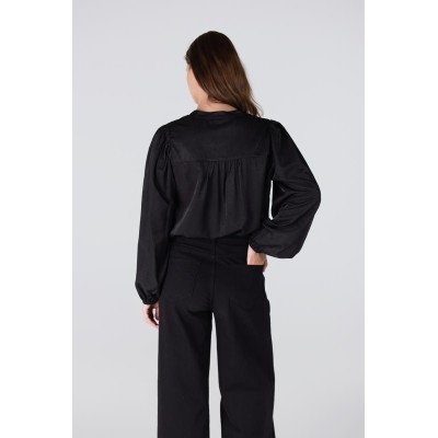 Effy v-hals blouse met rhinestones | Zwart
