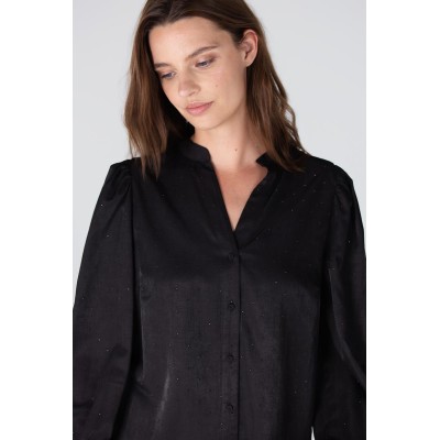 Effy v-hals blouse met rhinestones | Zwart