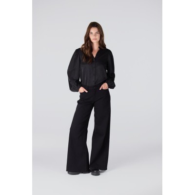Effy v-hals blouse met rhinestones | Zwart