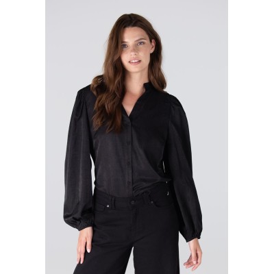 Effy v-hals blouse met rhinestones | Zwart