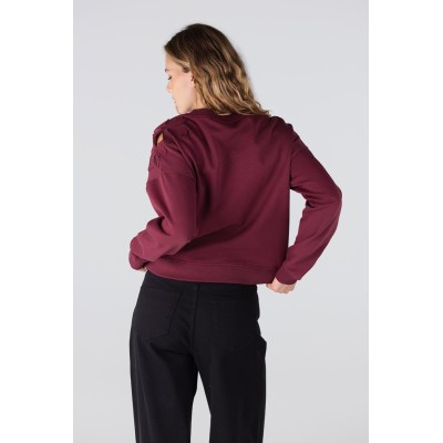 Gaby sweater met bloem detail | Donkerrood