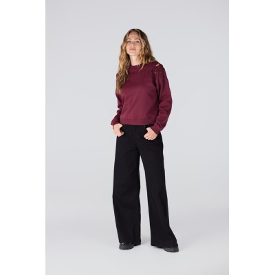 Gaby sweater met bloem detail | Donkerrood