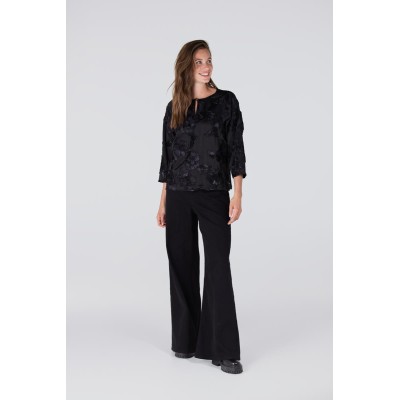 Indi blouse met 3d bloemenprint | Zwart
